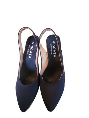Viscata Barcelona Women's Navy Blue Slingback Espadrille Wedge Shoes Sz 38